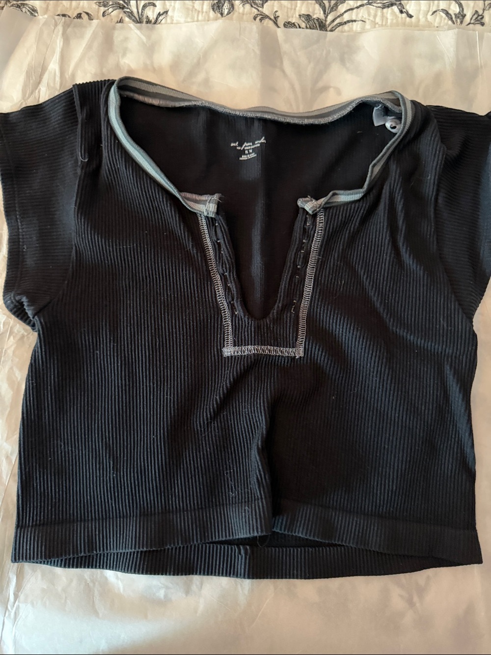Urban Outfitters Black Ribbed Crop Top with Gray Trim